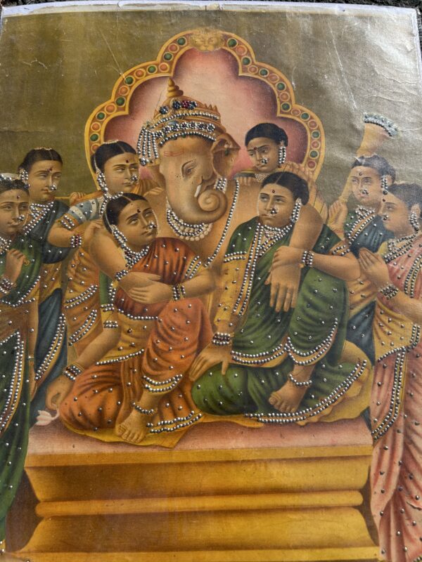 Poster  Ganesh on throne with eight lady attendants